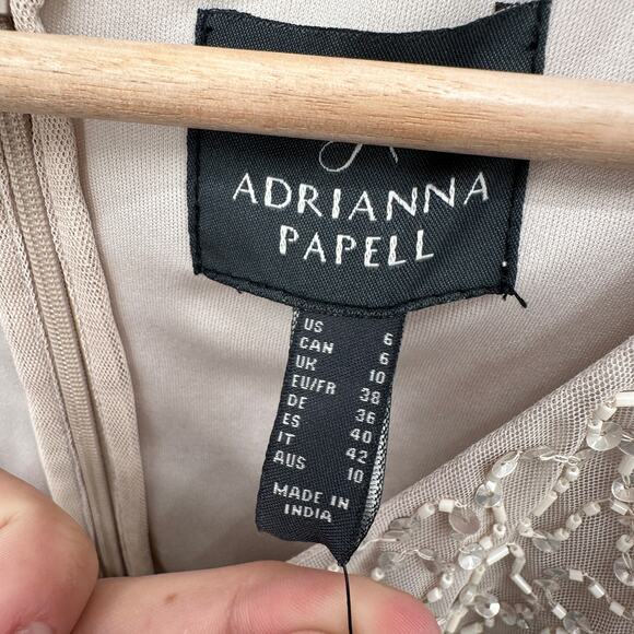 ADRIANNA PAPELL NWT Beaded Cocktail Dress AP1E208670 in Biscotti // 6 - Picture 9 of 14